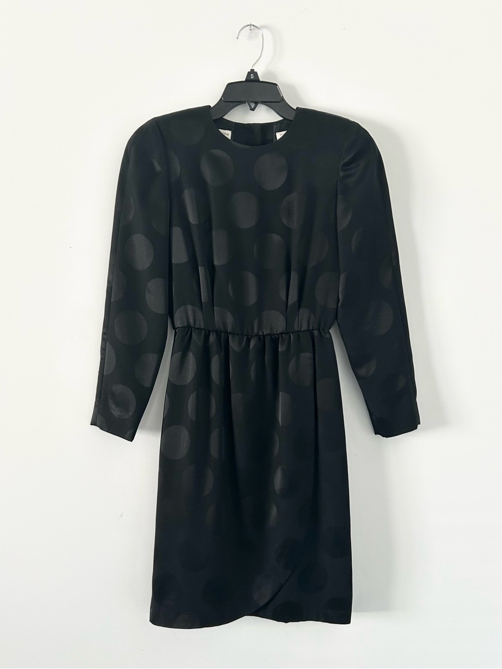 Vintage 1980s Liz Claiborne Brocade Polka Dot Black L/S Tulip Skirt Dress